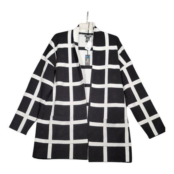 J'envie/Eli NY Reversible Window Pane Black White Cardigan Women's Size XL NWT‎ - Picture 1 of 9